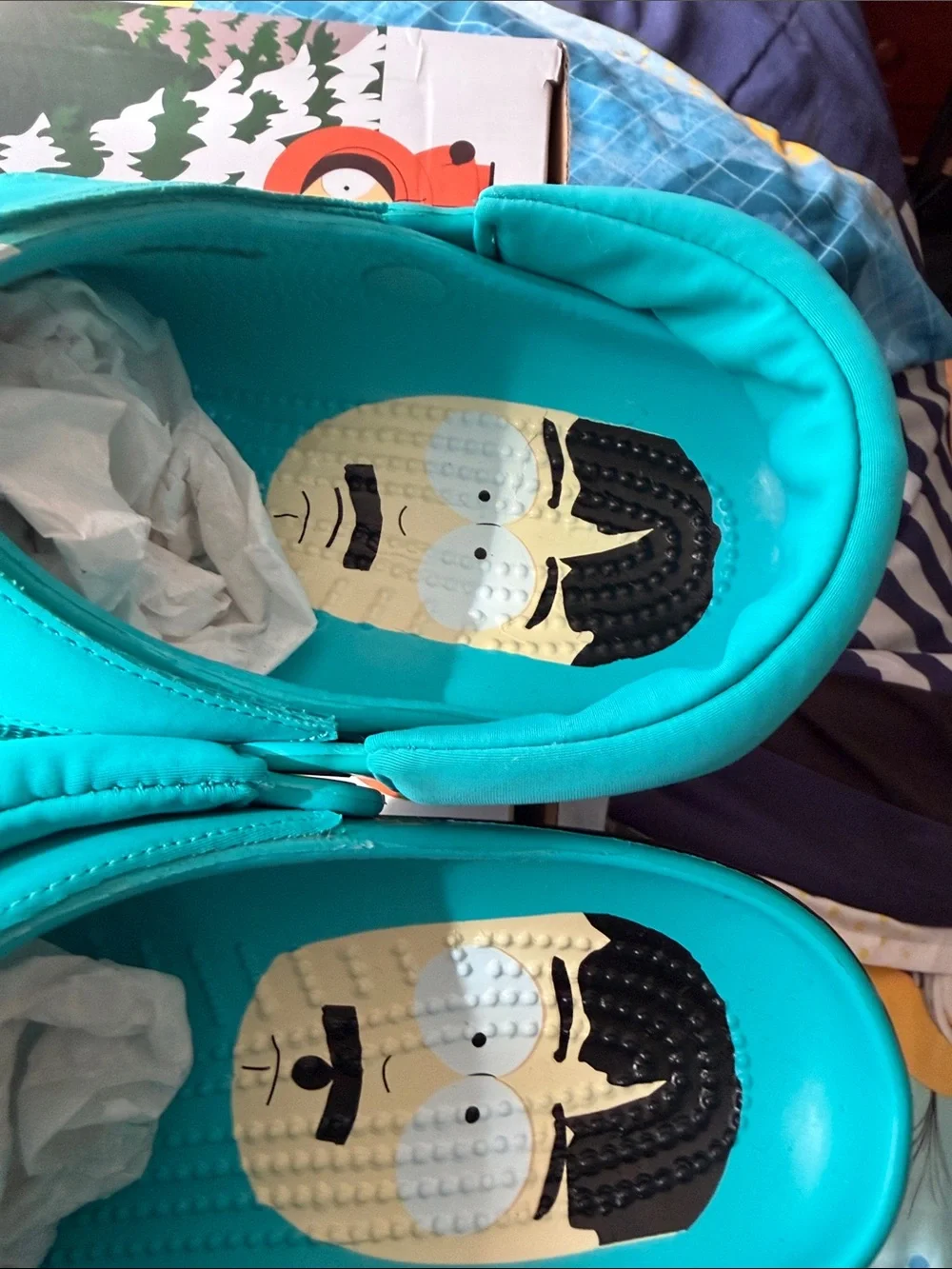 Mens Teal Slip-On Croc Shoes with Charms